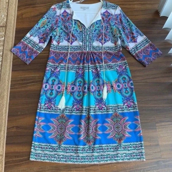 Like new Sandra Darren long sleeve boho groovy shift dress - Picture 2 of 11